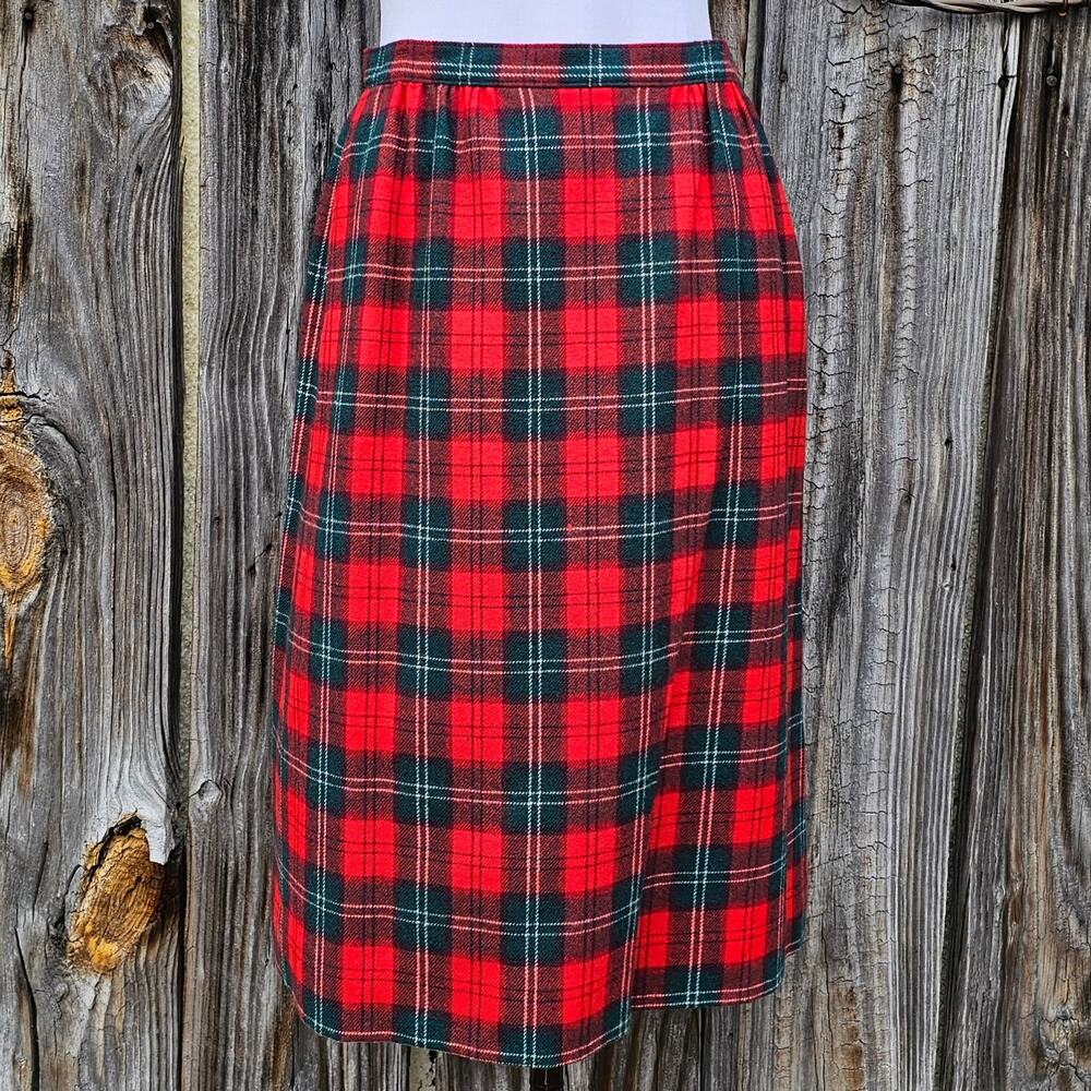 Lennox Tartan Plaid Skirt Pendleton Size 12 Vintage Red Green Wool Vtg 80s USA S